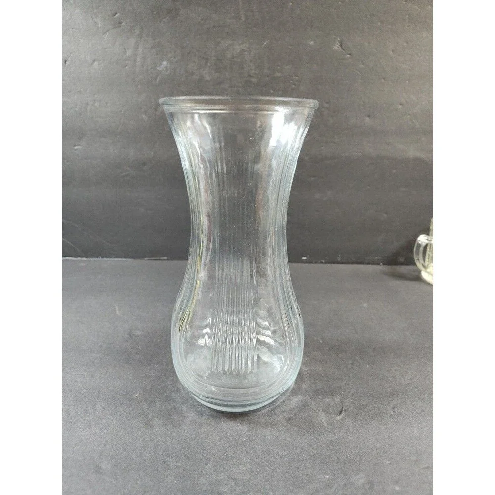 Vintage Hoosier Glass Vase 4087-B Clear Glass, Decorative Ribbed 9-3/4